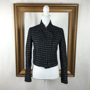 LIDA BADAY Black Brown knit crop asymmetric blazer